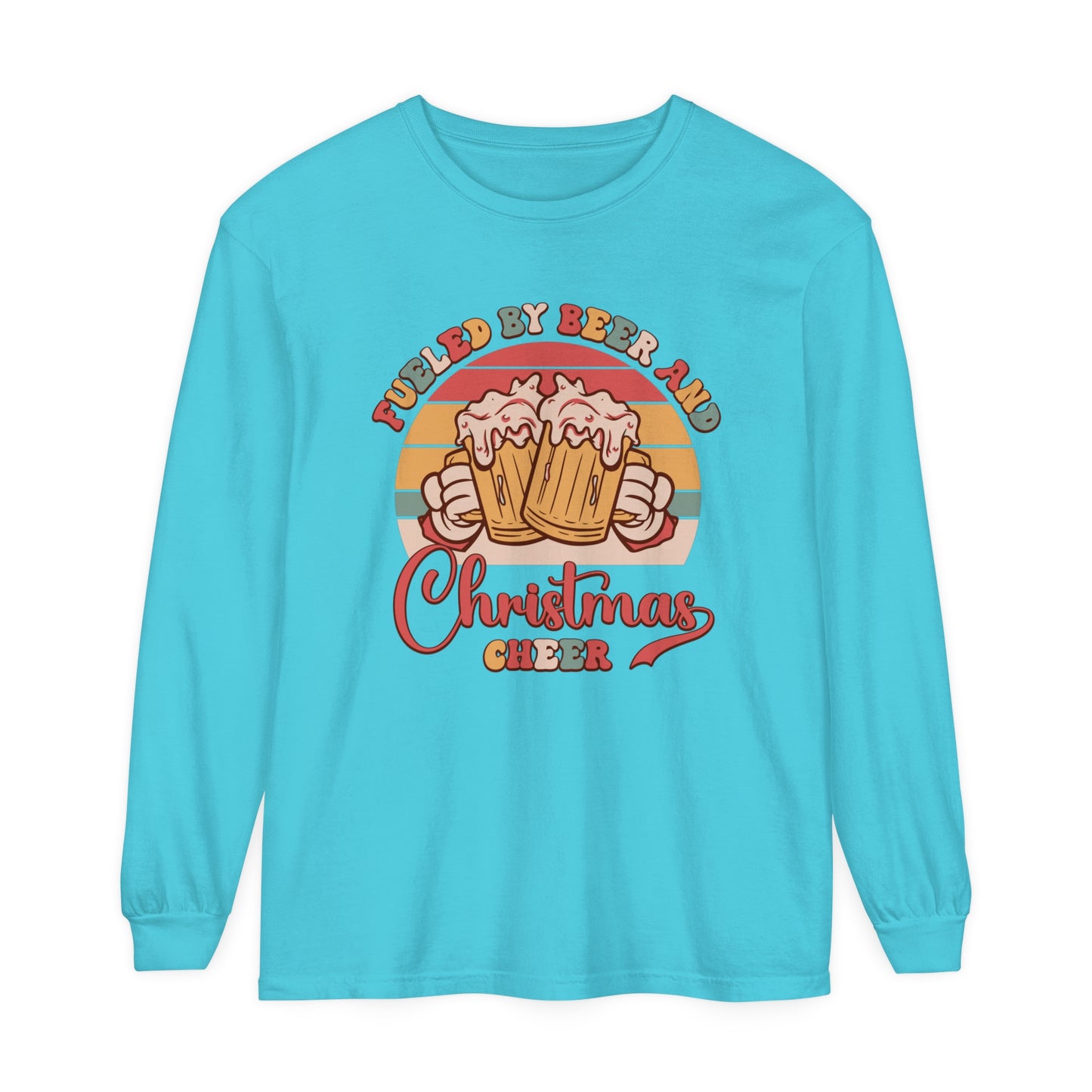 Fueled by beer and Christmas cheer Funny Drinking Holiday Adult Unisex Loose Long Sleeve T-Shirt