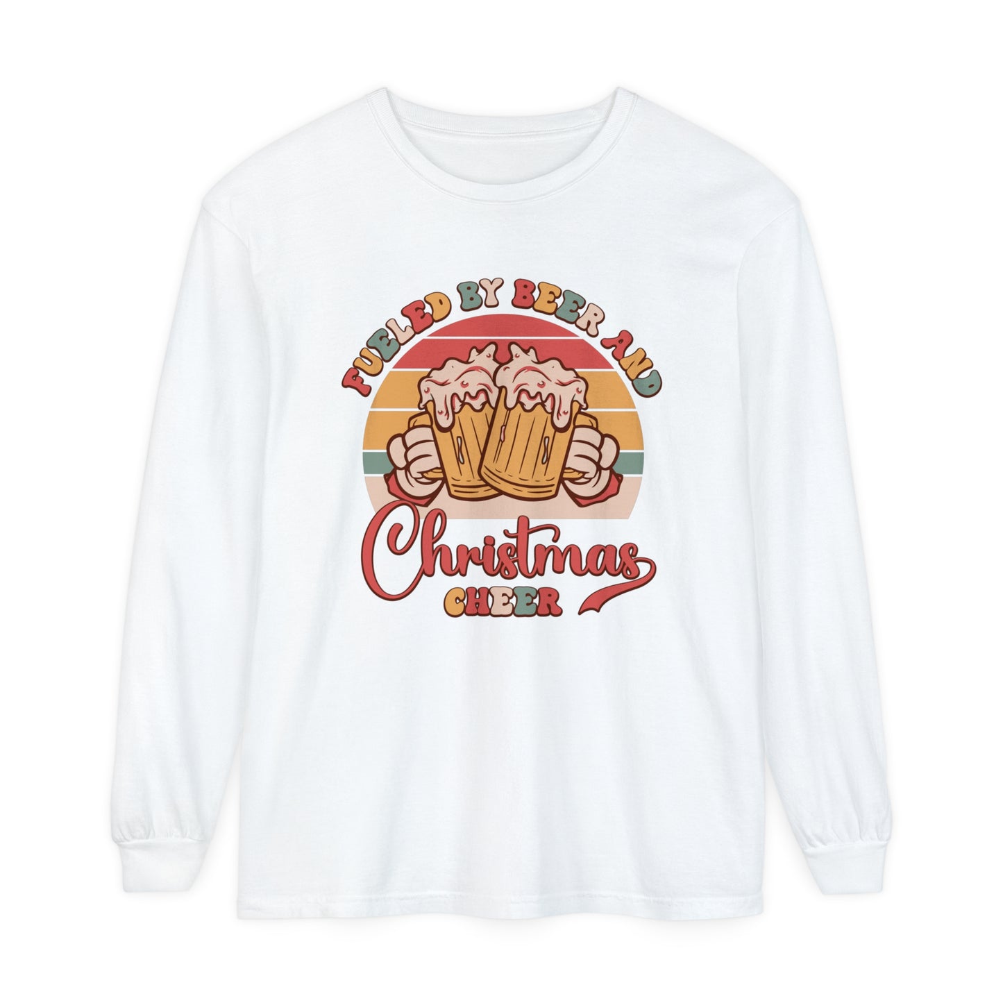 Fueled by beer and Christmas cheer Funny Drinking Holiday Adult Unisex Loose Long Sleeve T-Shirt
