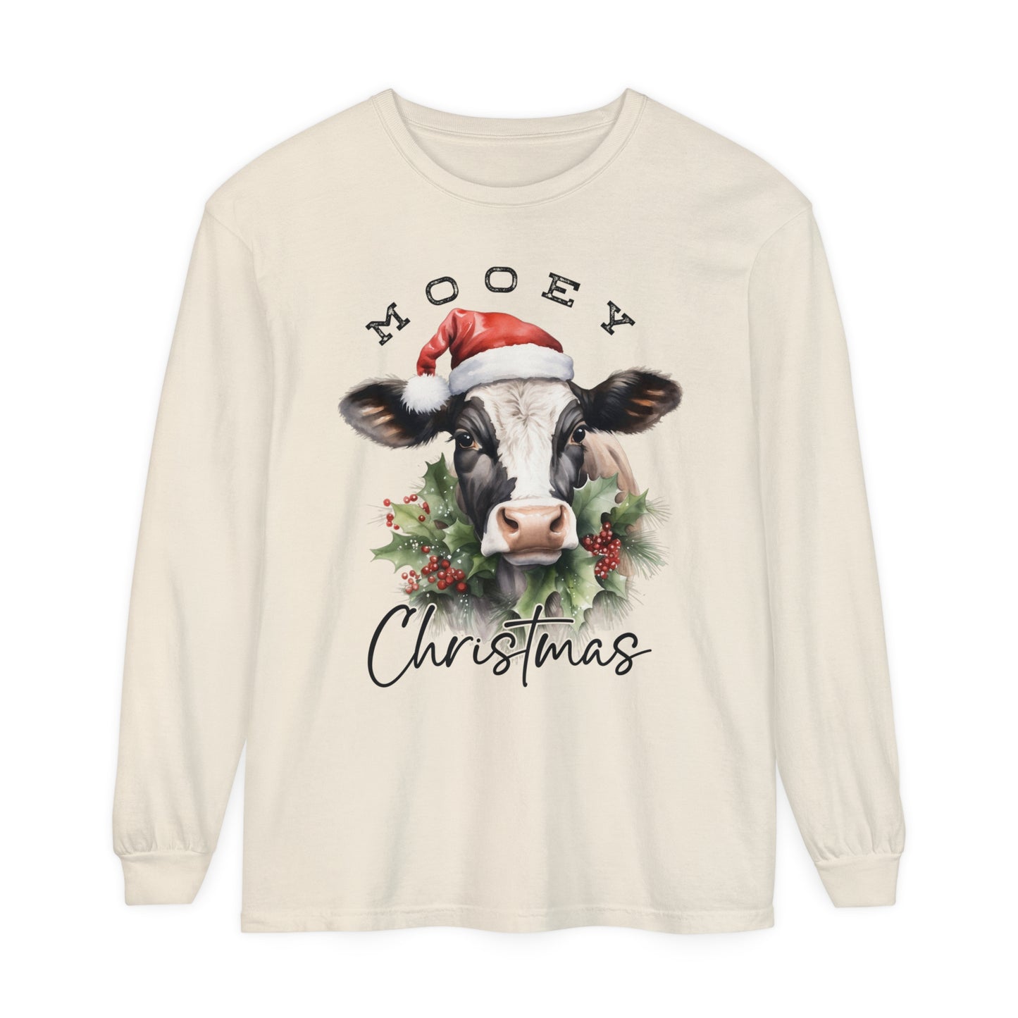 Farm Mooey Christmas Cow Women's Holiday Loose Long Sleeve T-Shirt