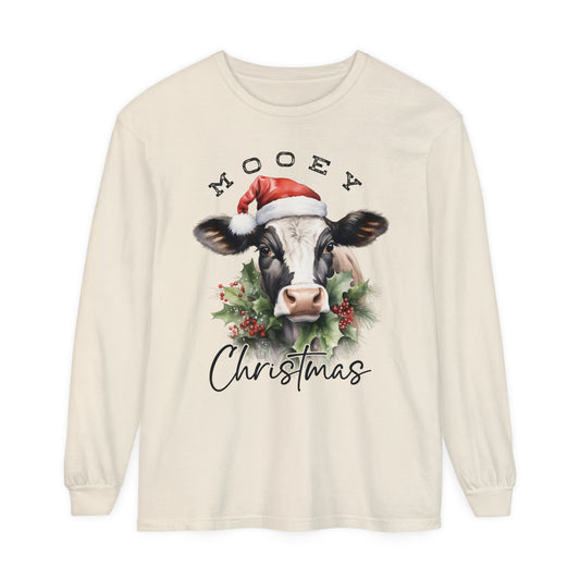 Farm Mooey Christmas Cow Women's Holiday Loose Long Sleeve T-Shirt