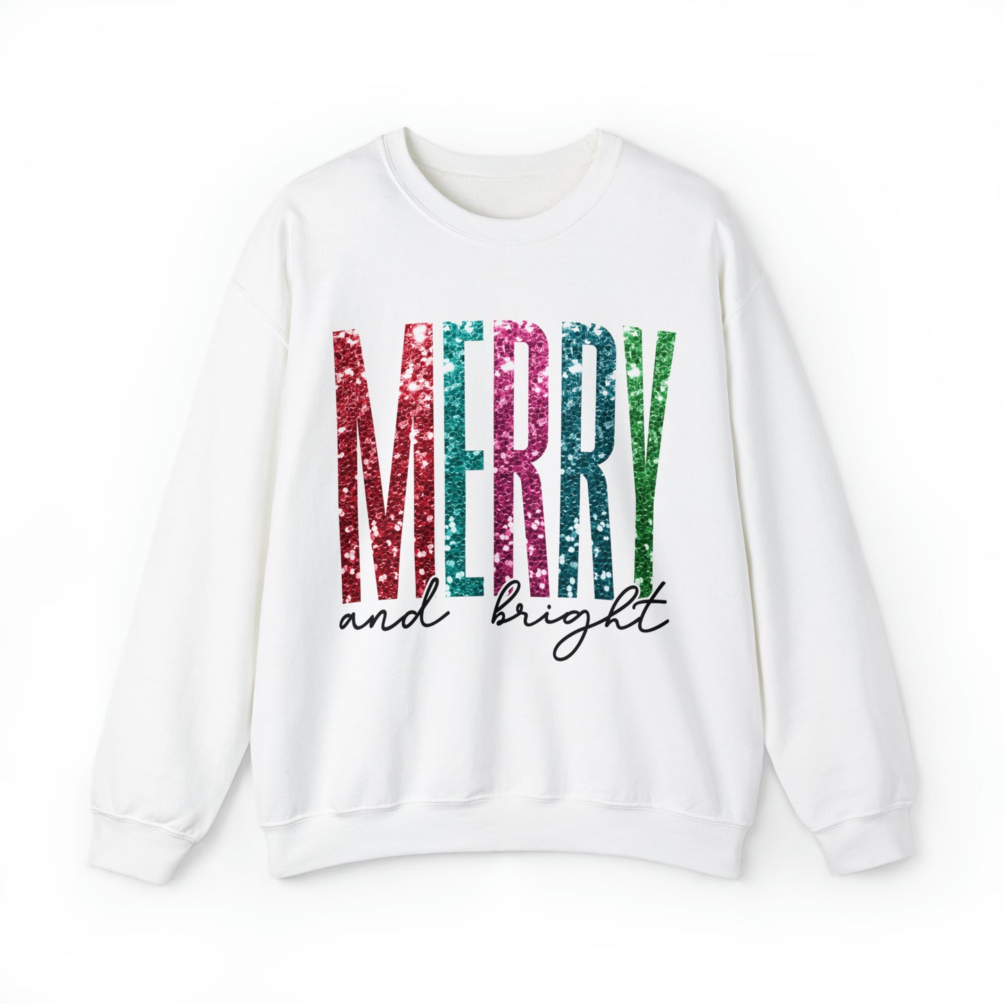 Merry & Bright Faux Sequin Women's Christmas Crewneck Sweatshirt