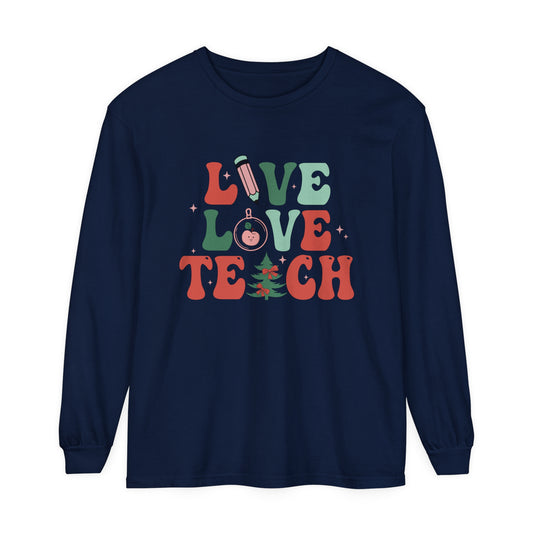 Live Love Teach Women's Christmas Loose Long Sleeve T-Shirt