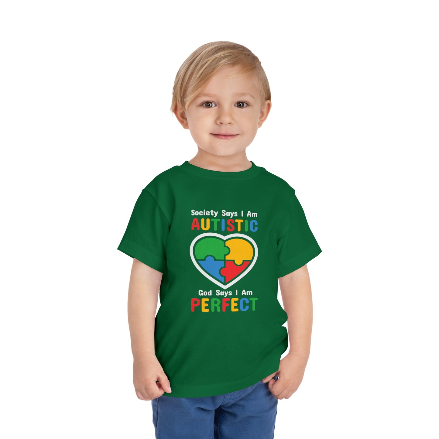 God Says I'm Perfect Autism Awareness Advocate Toddler Short Sleeve Tee