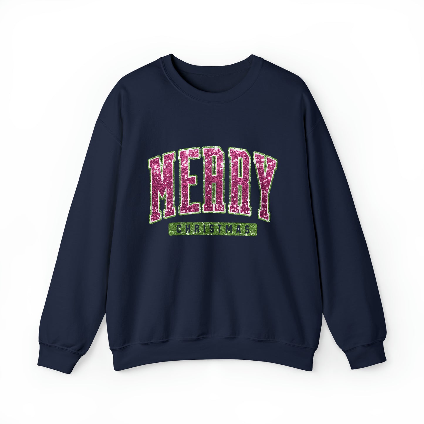 Merry Christmas Pink & Green Sparkle Women's Christmas Crewneck Sweatshirt