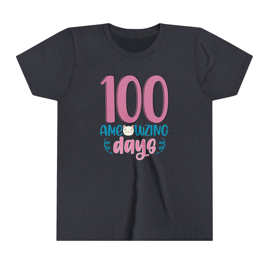 100 Amazing Cat Days of School Girl's Youth Short Sleeve Tee