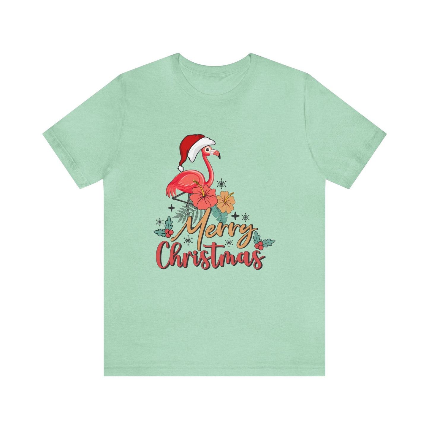 Merry Christmas Flamingo Women's Short Sleeve Christmas T Shirt
