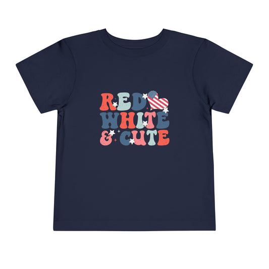 Red White & Cute Patriotic USA America  Toddler Short Sleeve Tee