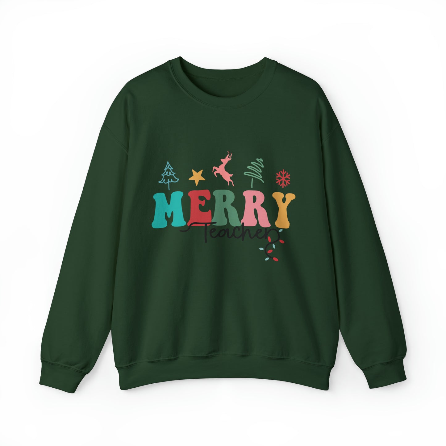 Merry Teacher Retro Women's Christmas Sweatshirt