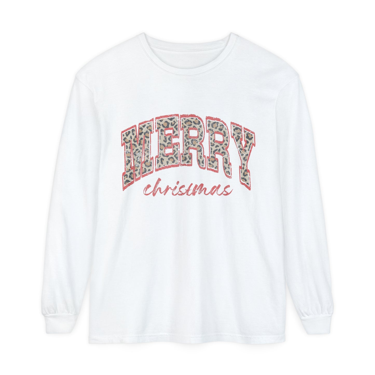 Merry Christmas Leopard Print Women's  Loose Long Sleeve T-Shirt
