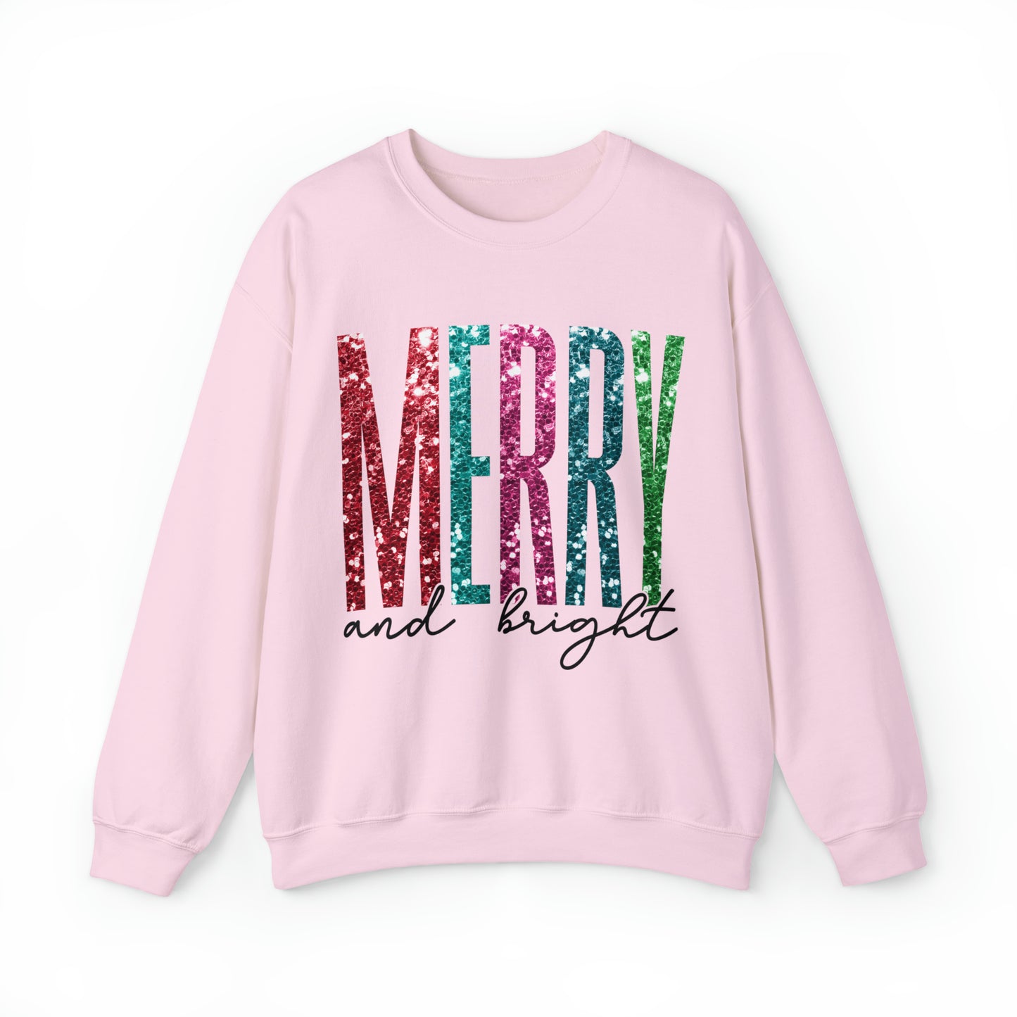 Merry & Bright Faux Sequin Women's Christmas Crewneck Sweatshirt