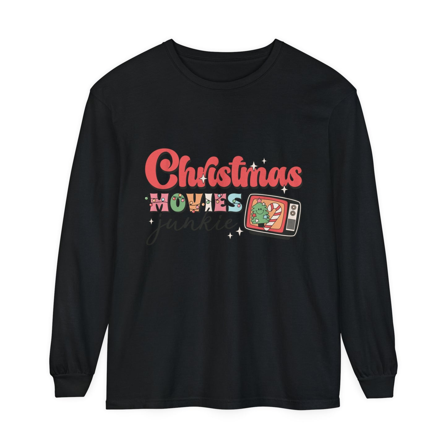 Christmas Movies Junkie Women's Christmas Holiday Loose Long Sleeve T-Shirt