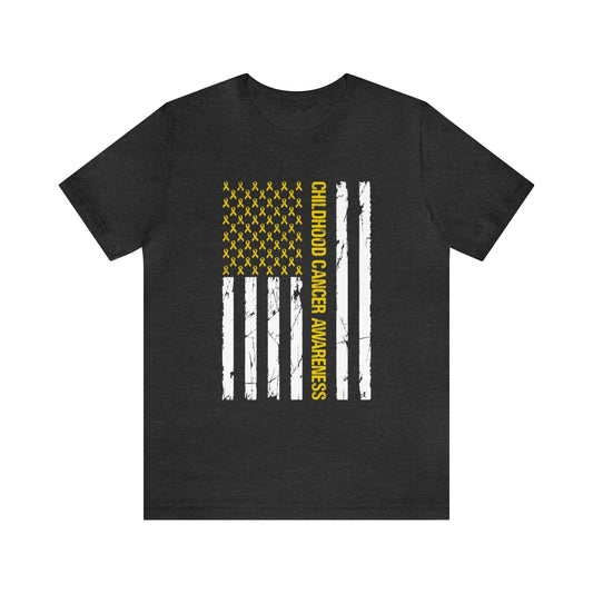 Childhood Cancer Awareness Advocacy American Flag Adult Unisex Tshirt