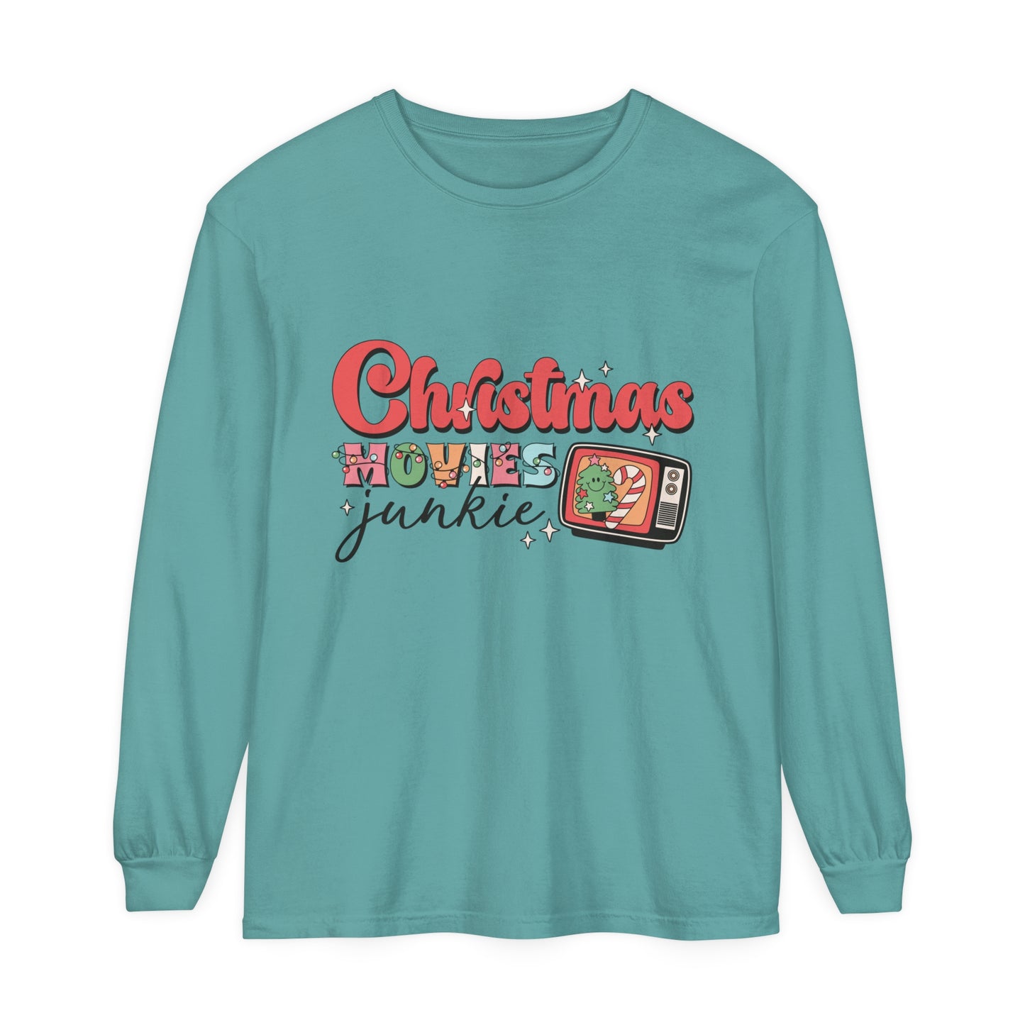 Christmas Movies Junkie Women's Christmas Holiday Loose Long Sleeve T-Shirt