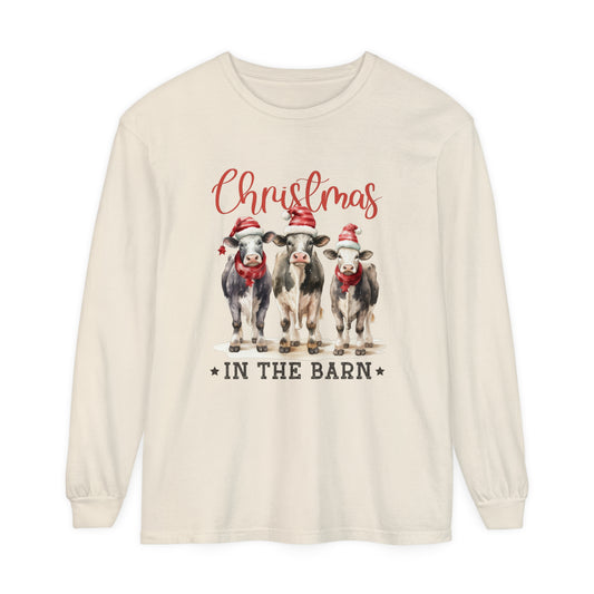 Christmas in the Barn Cows Women's Holiday Loose Long Sleeve T-Shirt