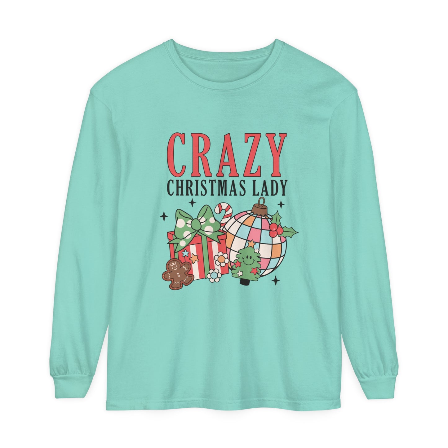 Crazy Christmas Lady Women's Christmas Holiday Loose Long Sleeve T-Shirt