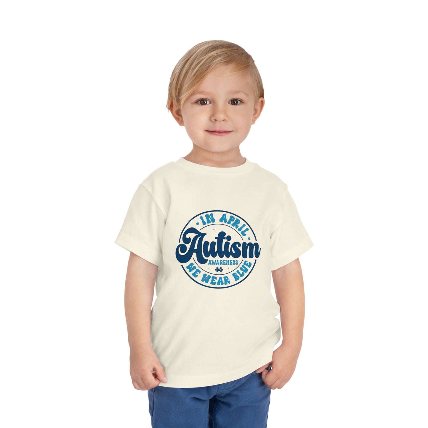 In April We Wear Blue Autism Awareness Advocate Toddler Short Sleeve Tee