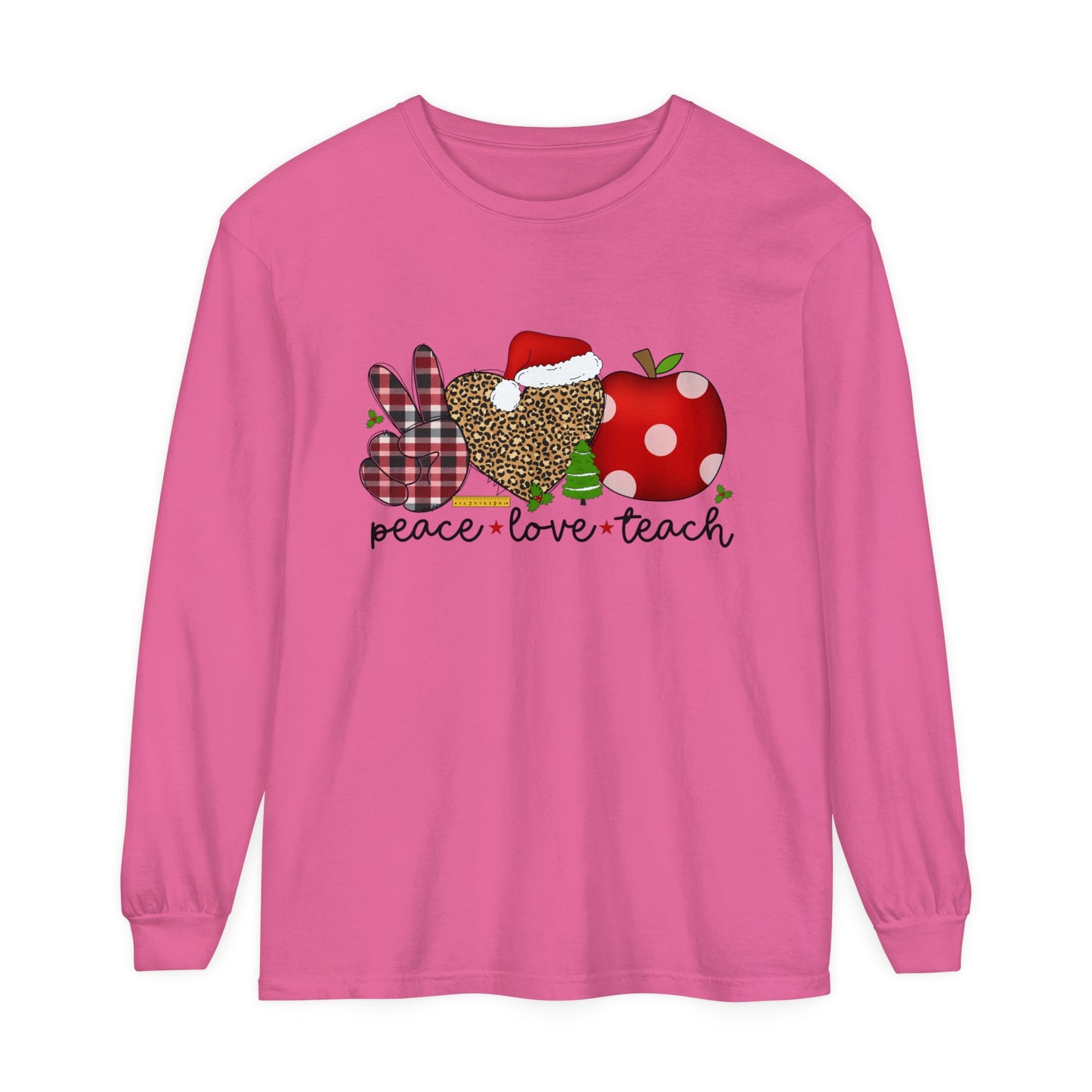 Peace Love Teach Women's Christmas Loose Long Sleeve T-Shirt