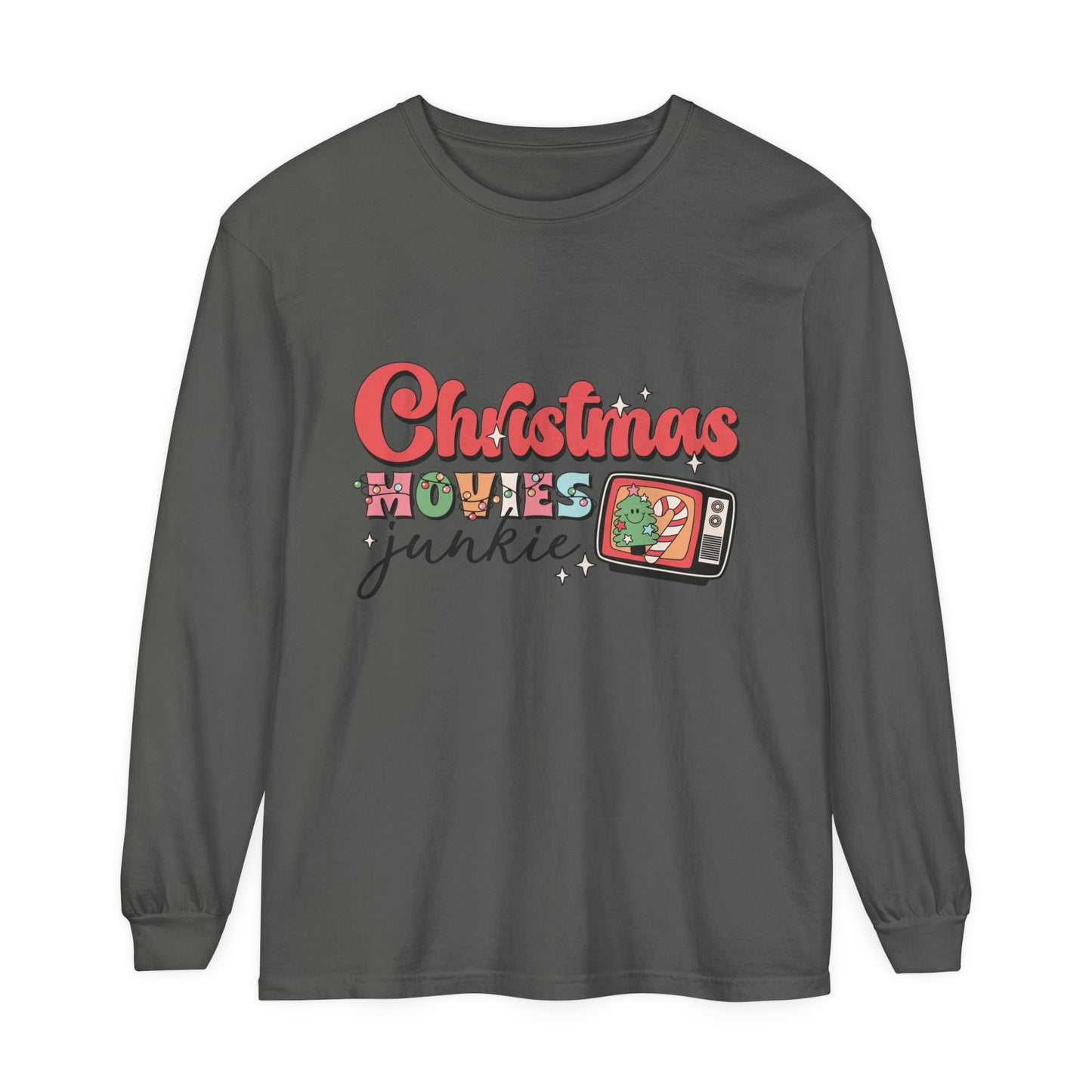 Christmas Movies Junkie Women's Christmas Holiday Loose Long Sleeve T-Shirt