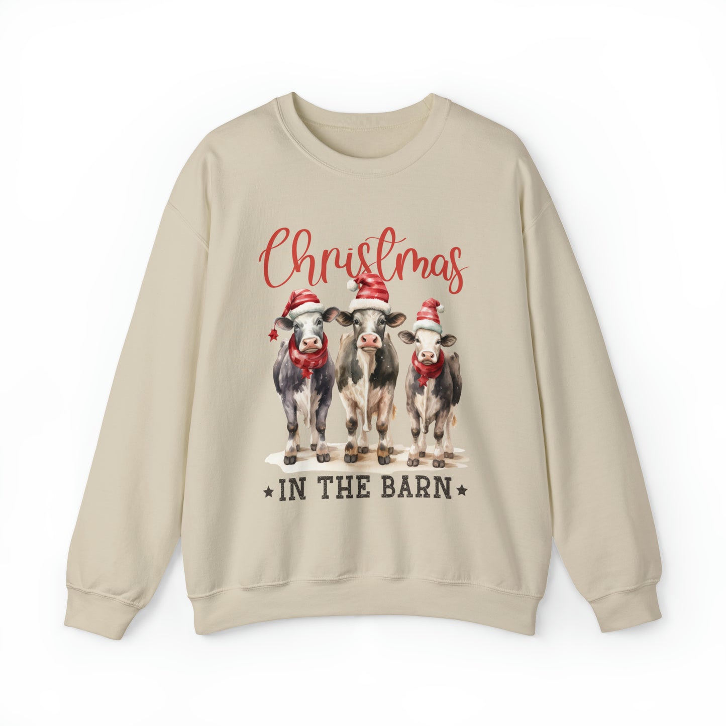 Christmas in the Barn Cows Women's Christmas Crewneck Sweatshirt