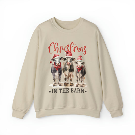 Christmas in the Barn Cows Women's Christmas Crewneck Sweatshirt