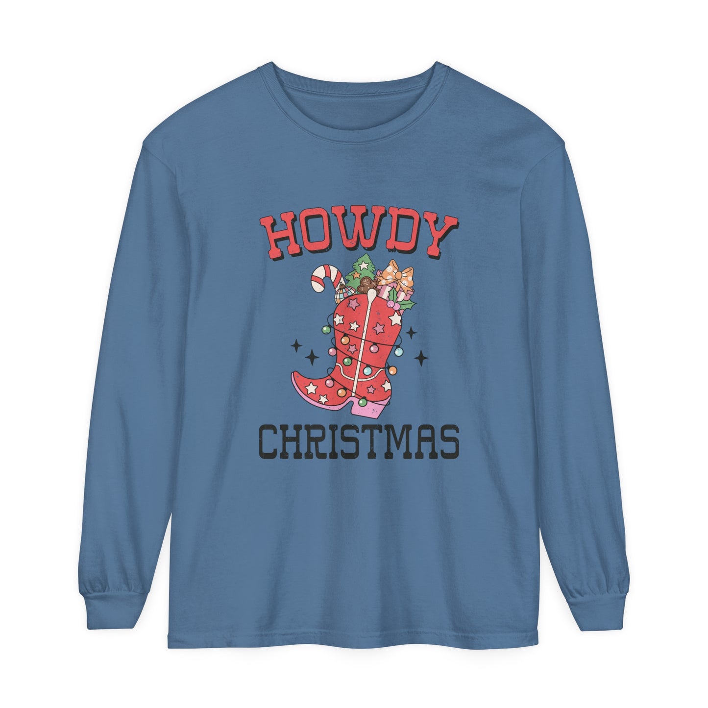 Howdy Christmas Women's Country Christmas Holiday Loose Long Sleeve T-Shirt