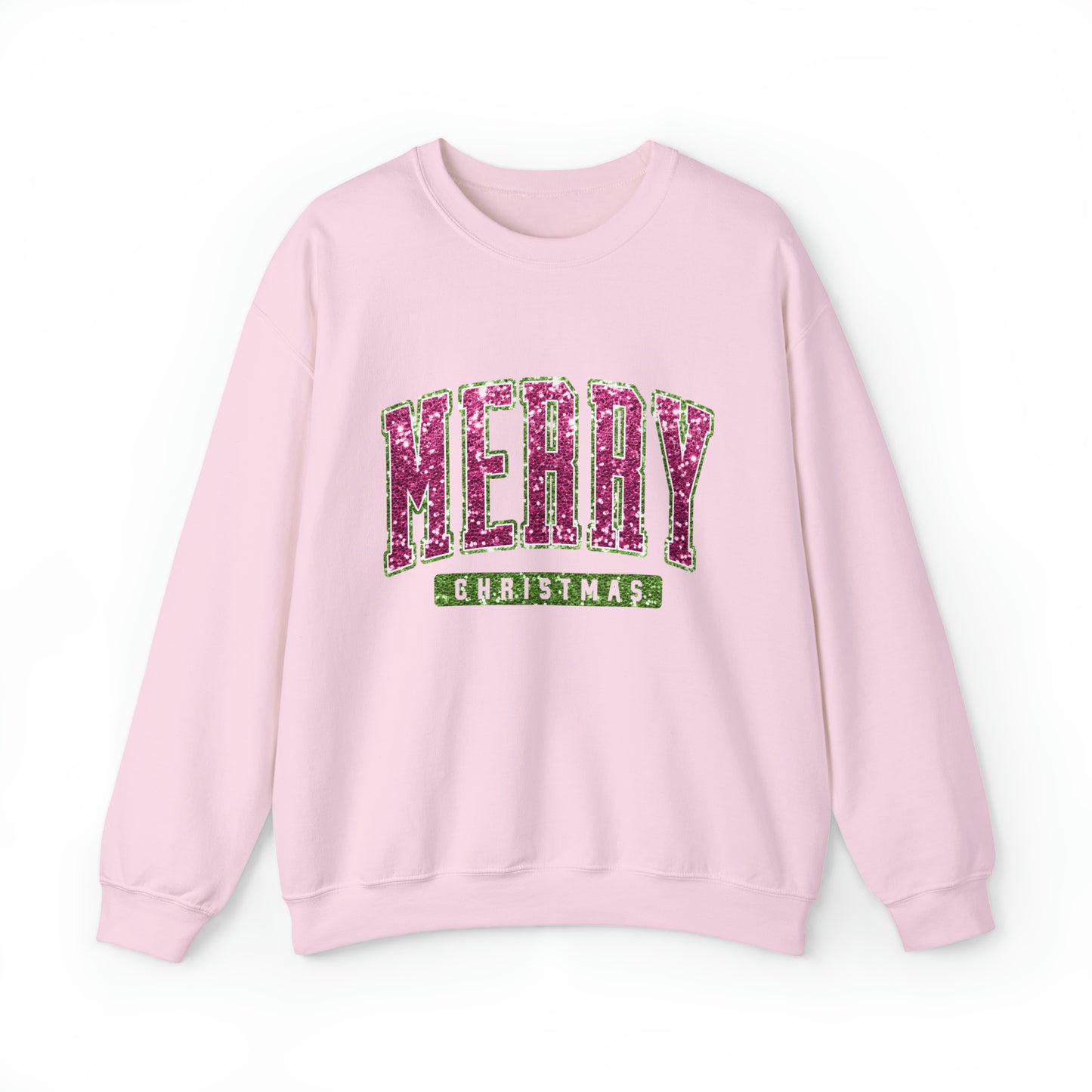 Merry Christmas Pink & Green Sparkle Women's Christmas Crewneck Sweatshirt