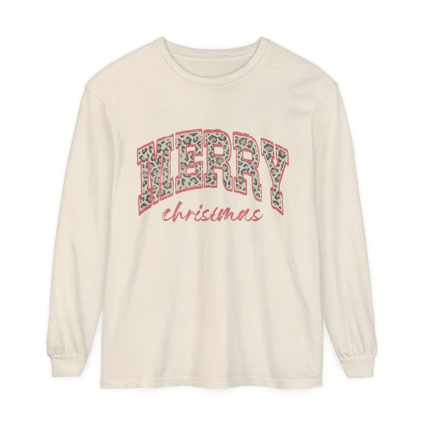 Merry Christmas Leopard Print Women's  Loose Long Sleeve T-Shirt