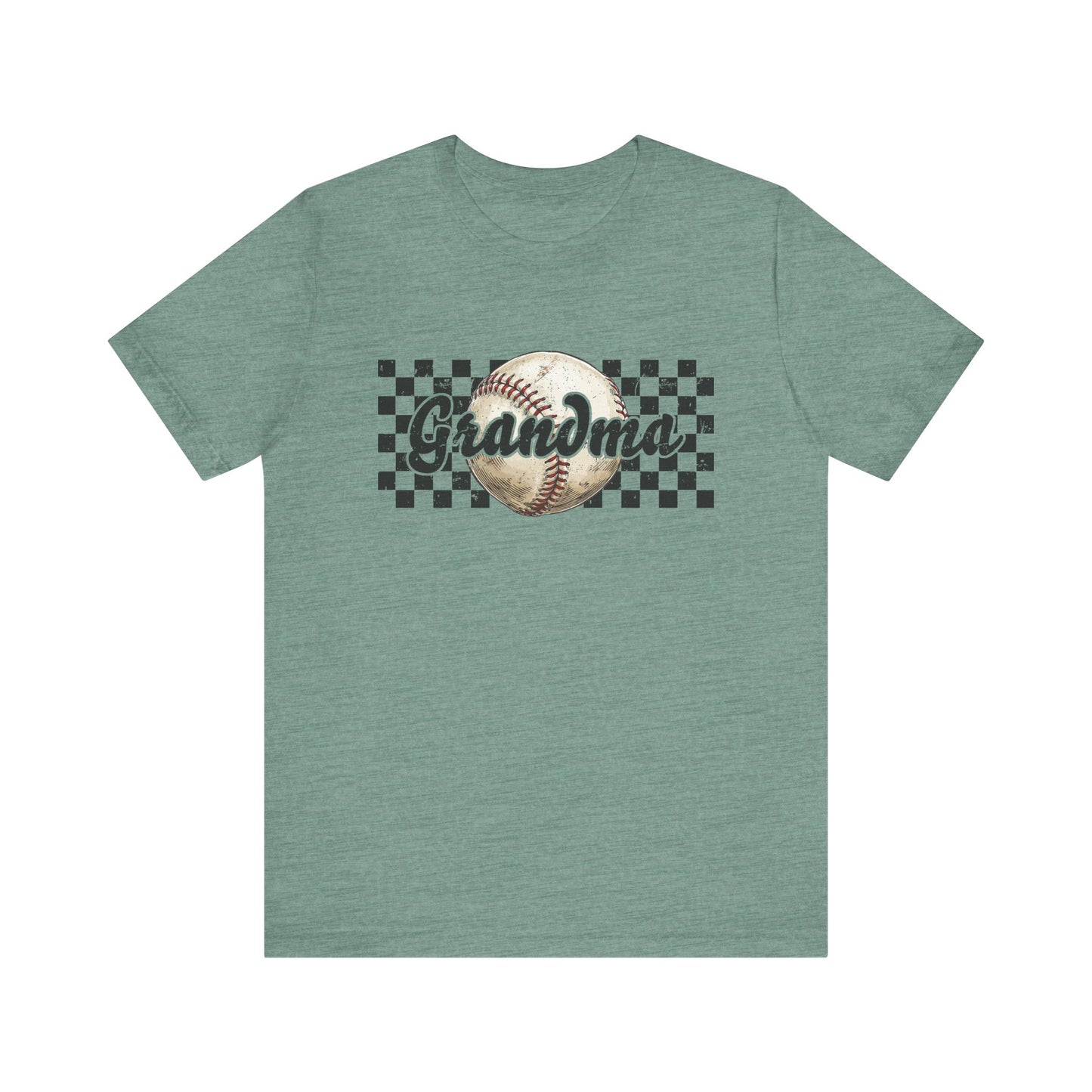 Baseball Grandma Checkered Women's Short Sleeve Shirt