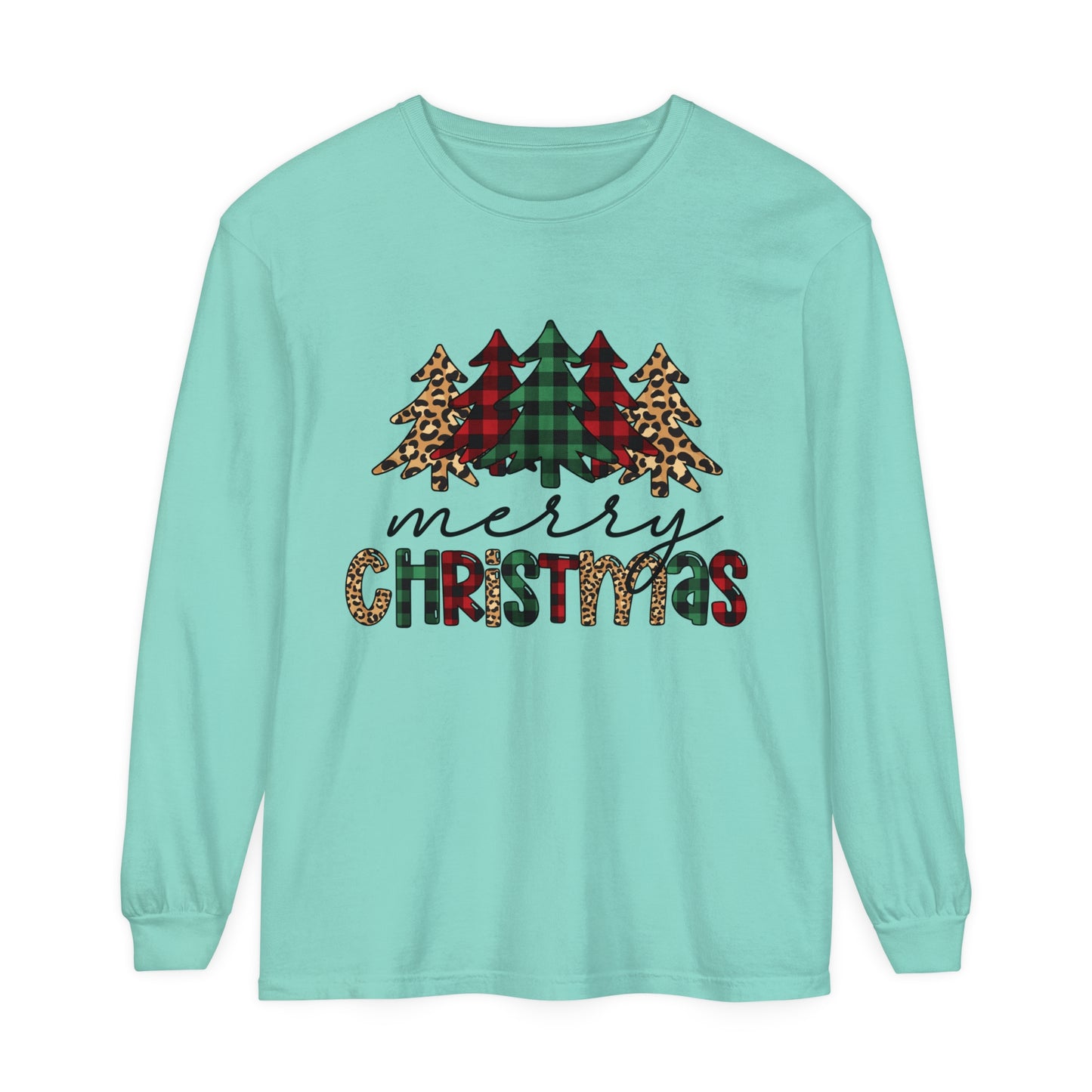 Merry Christmas Buffalo Plaid Trees Women's  Loose Long Sleeve T-Shirt
