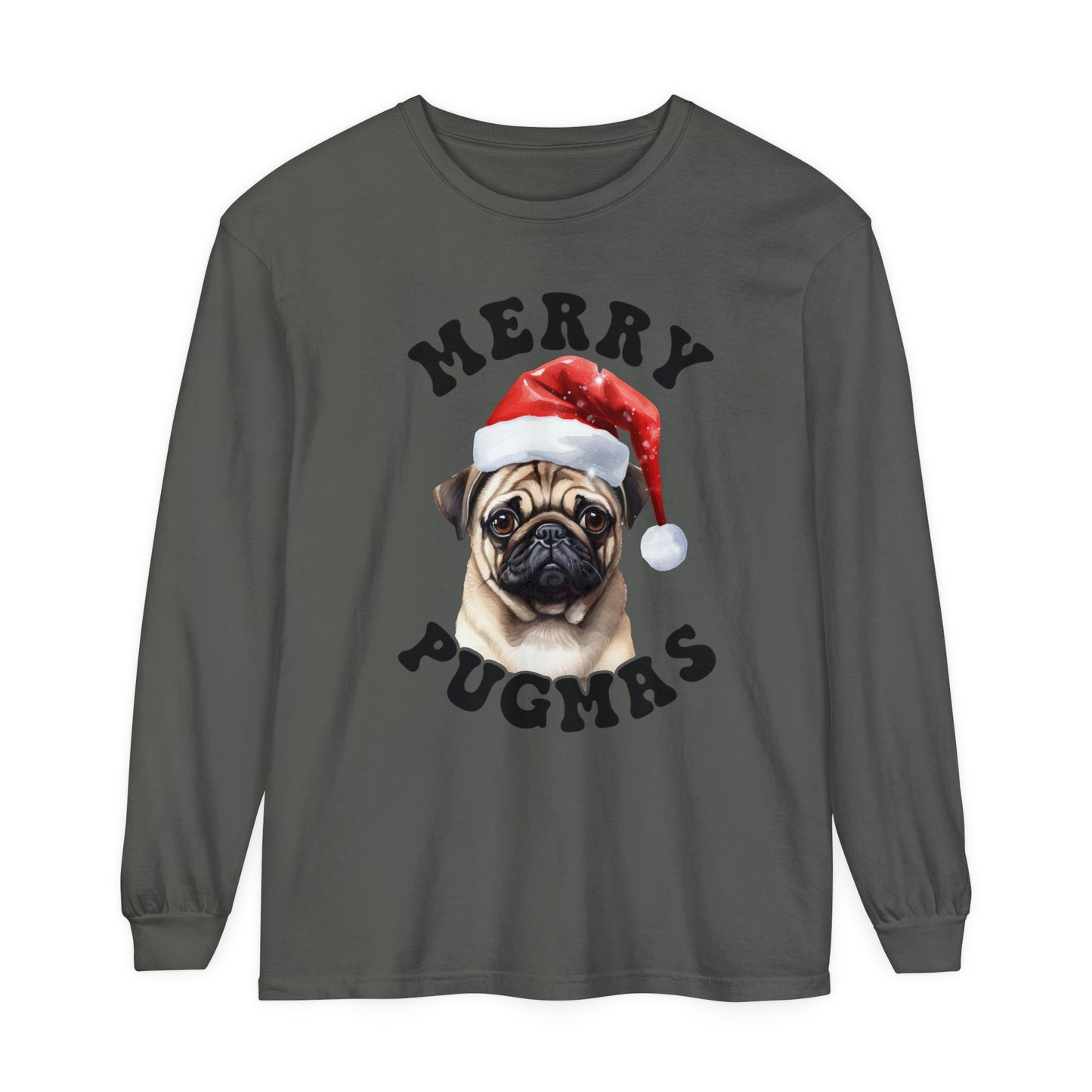 Merry Pugmas Christmas Adult Unisex Holiday Loose Long Sleeve T-Shirt