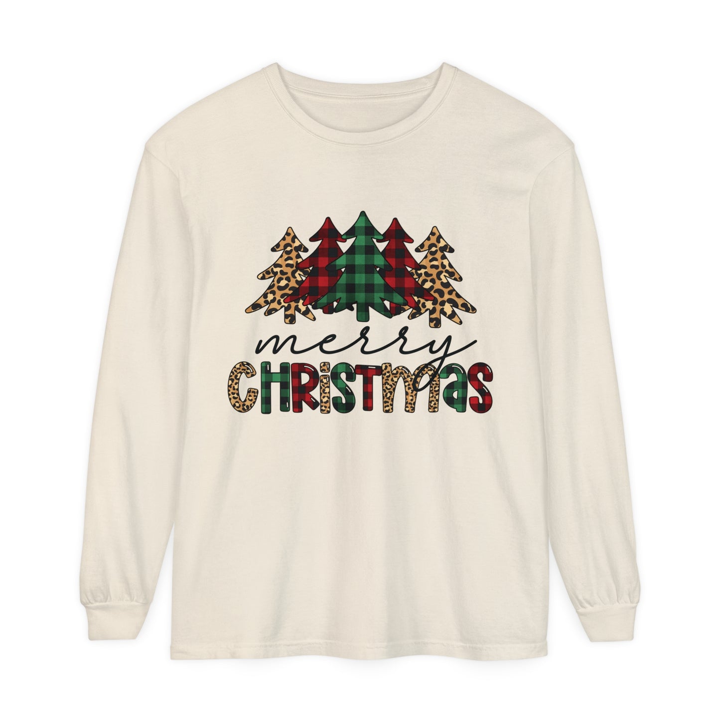 Merry Christmas Buffalo Plaid Trees Women's  Loose Long Sleeve T-Shirt
