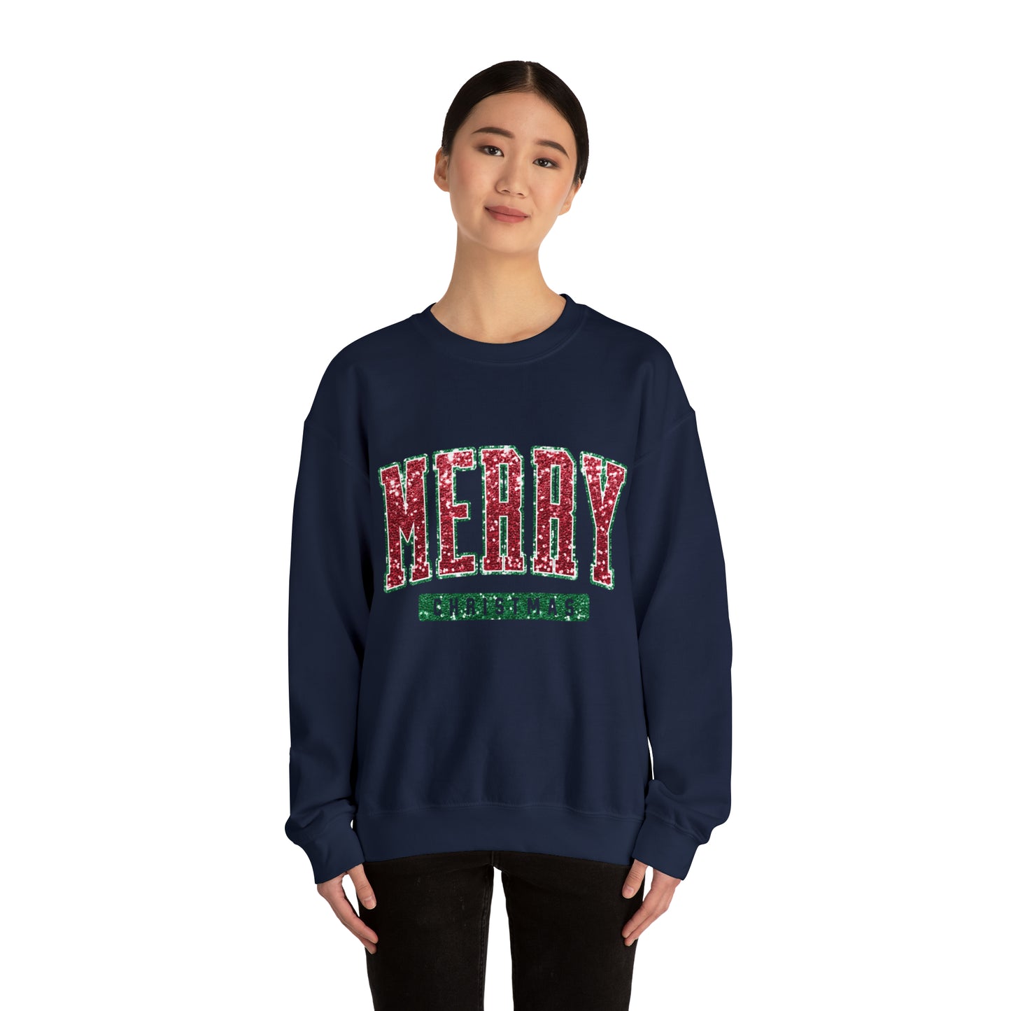 Merry Christmas Red Sparkle Women's Christmas Crewneck Sweatshirt