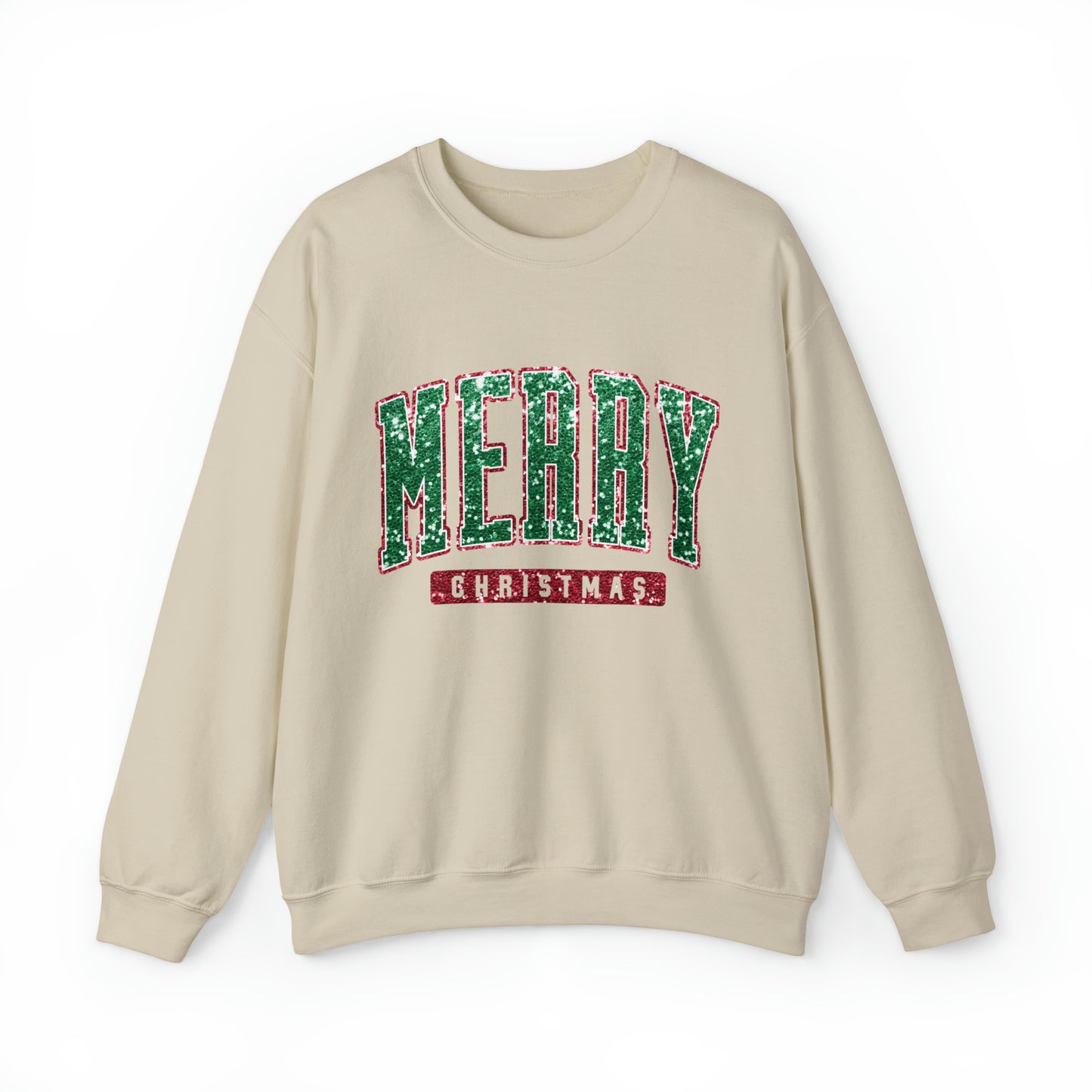 Merry Christmas Green Sparkle Women's Christmas Crewneck Sweatshirt