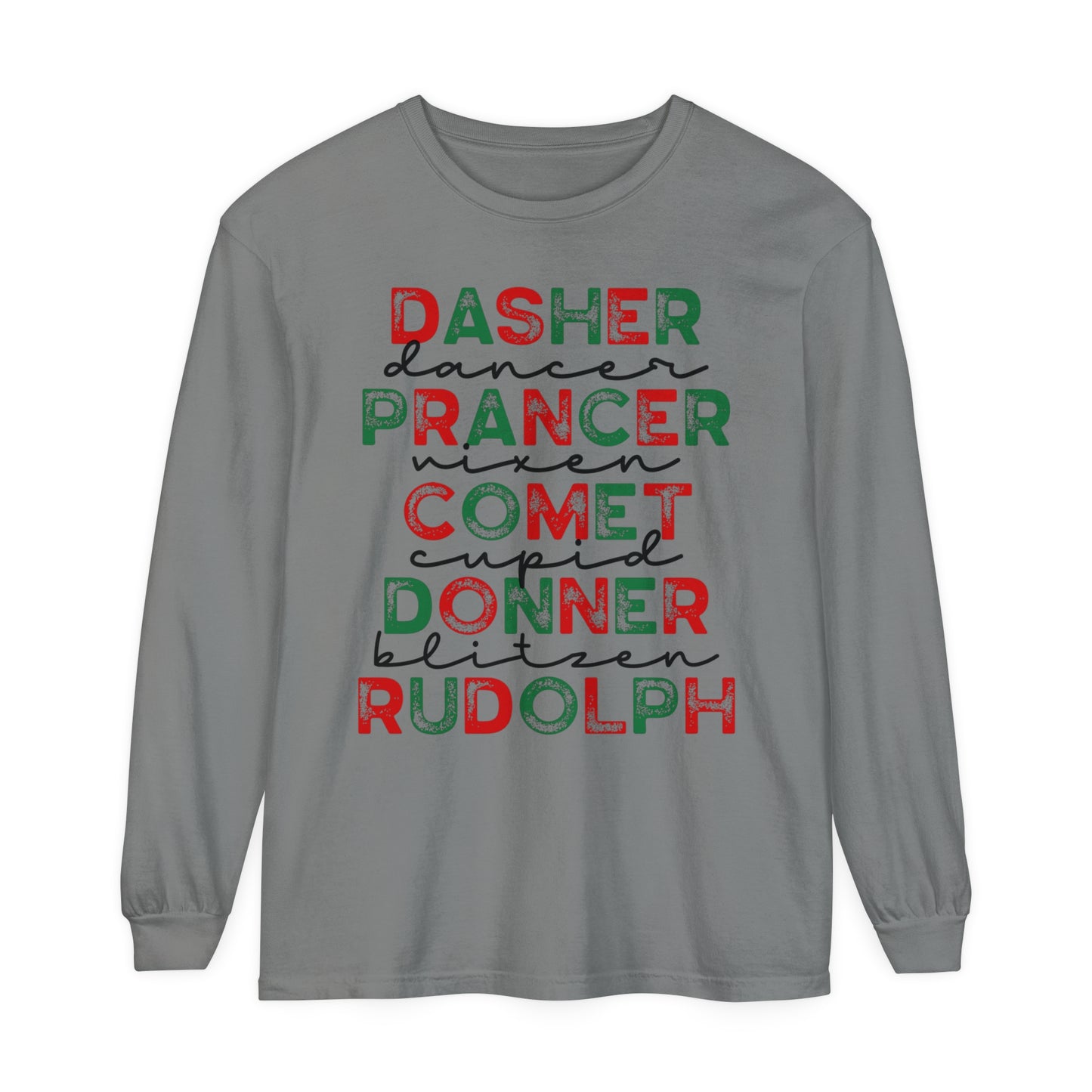 Santa's Reindeer List Adult Unisex Christmas Loose Long Sleeve T-Shirt