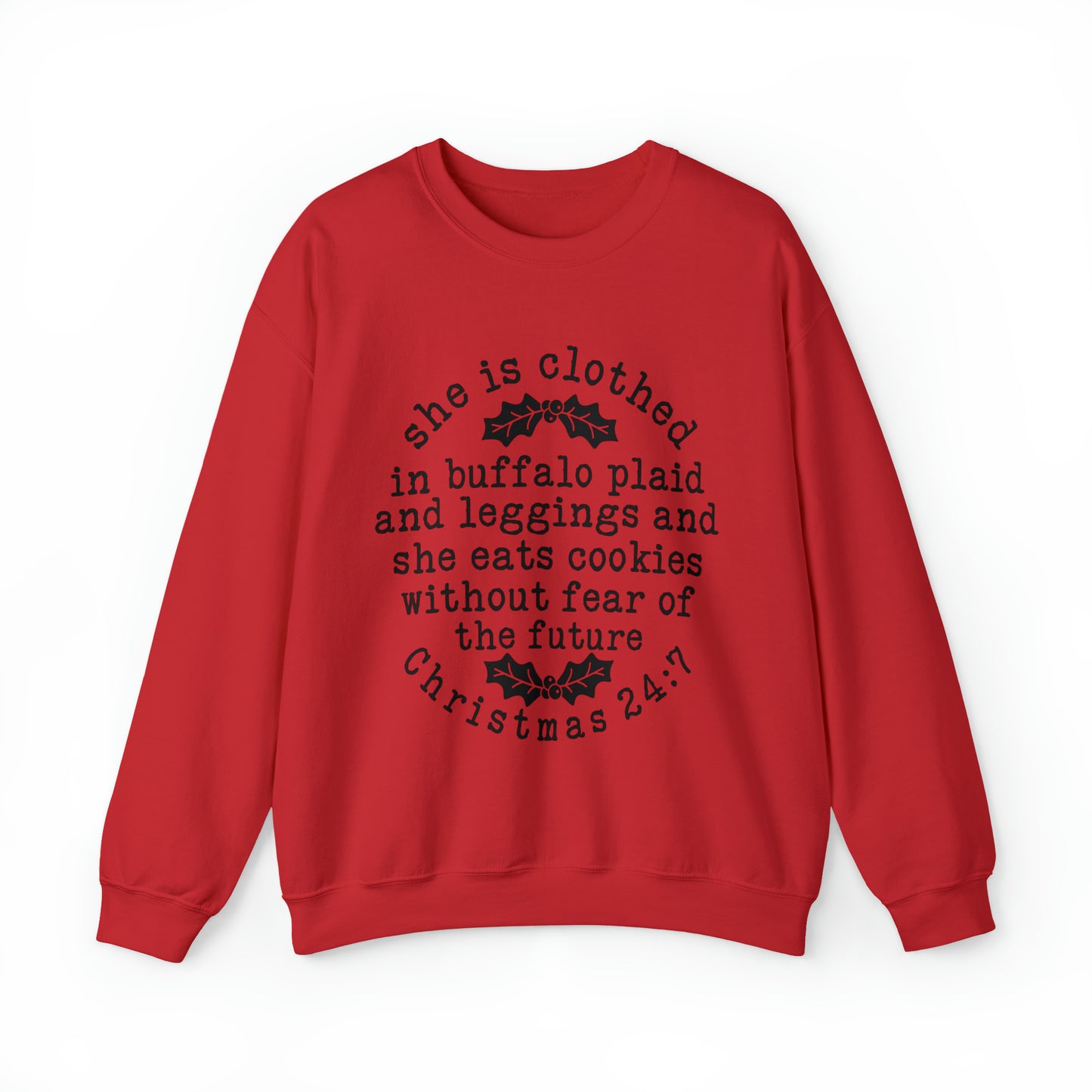 She is Clothed in Buffalo Plaid Women's Christmas Crewneck Sweatshirt