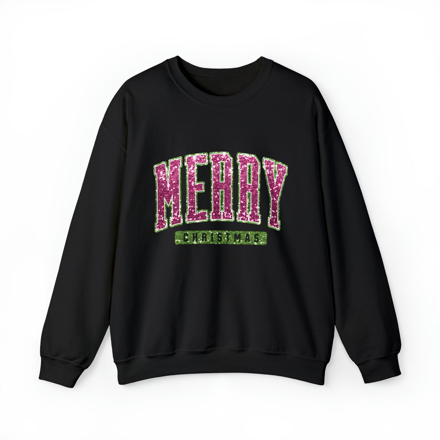 Merry Christmas Pink & Green Sparkle Women's Christmas Crewneck Sweatshirt