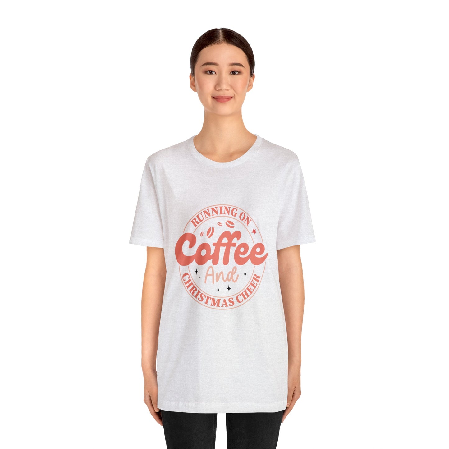 Running on Coffee and Christmas Cheer Women's Funny Christmas Short Sleeve Shirt