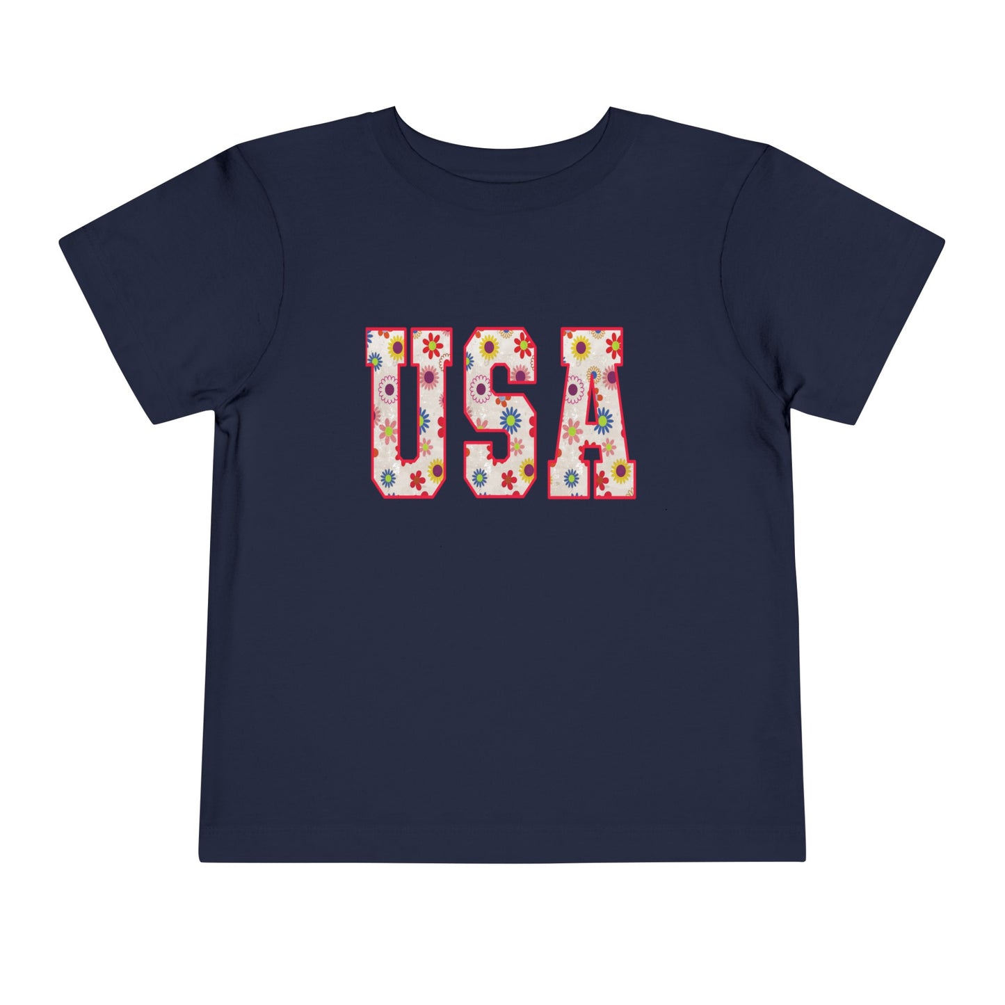 USA Floral 4th of July Toddler Short Sleeve Tee