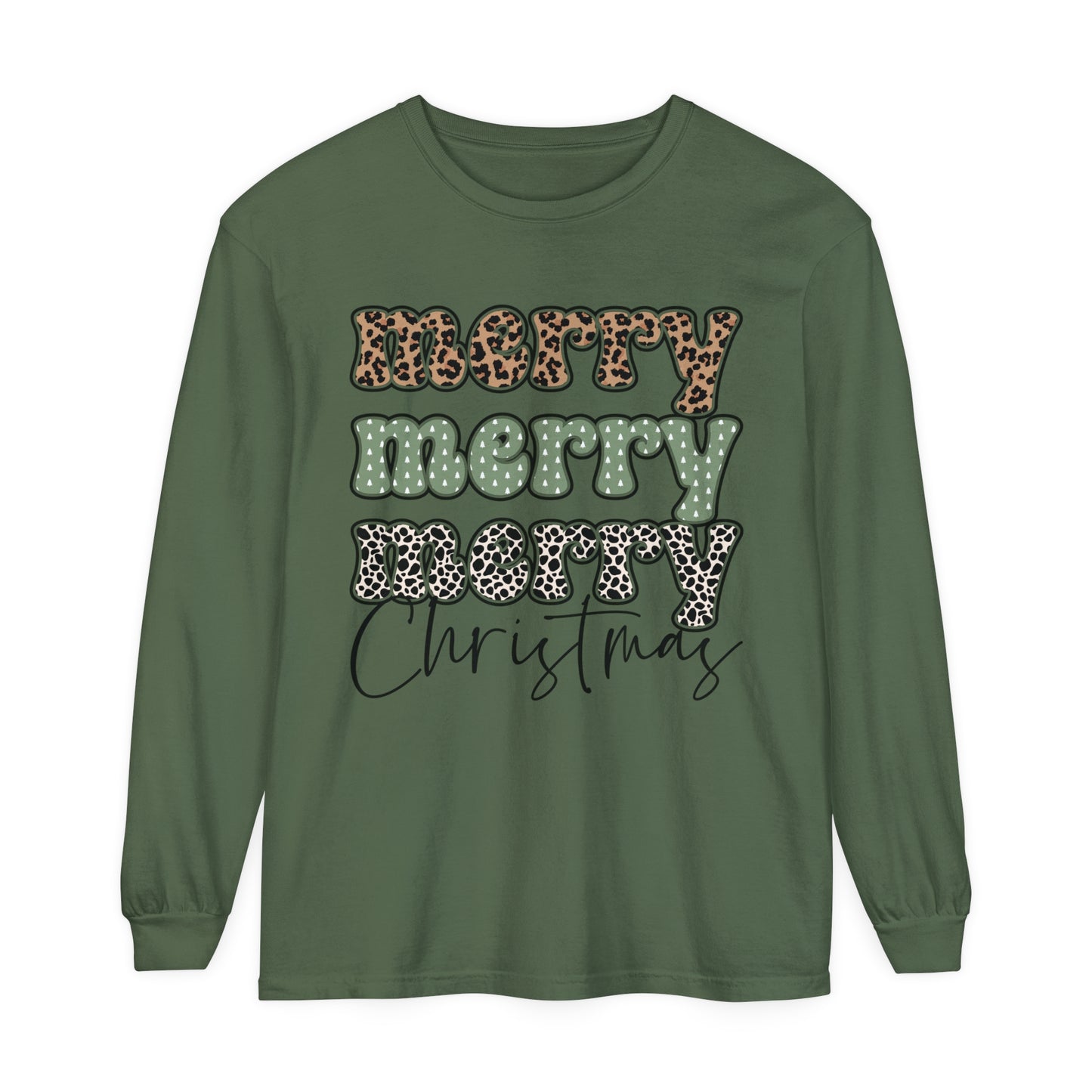 Merry Merry Merry Christmas Women's Holiday Loose Long Sleeve T-Shirt