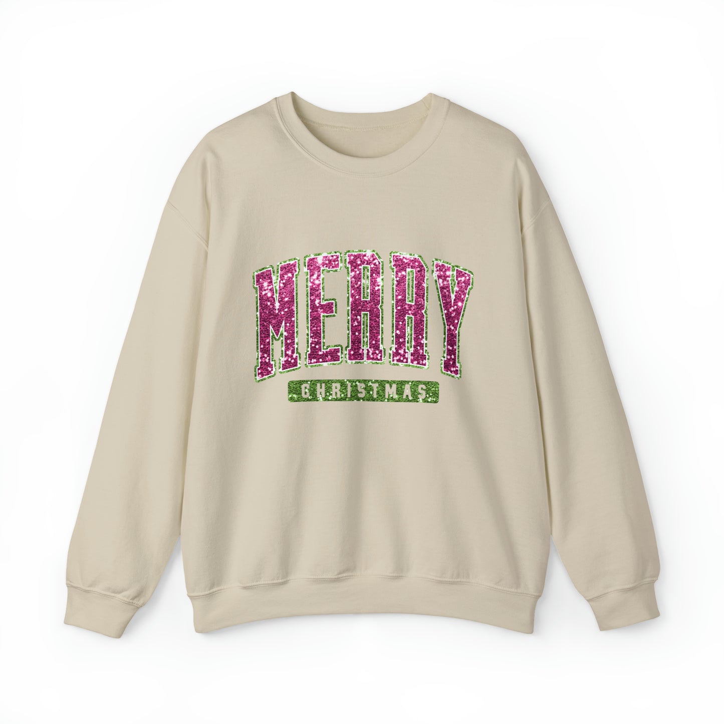 Merry Christmas Pink & Green Sparkle Women's Christmas Crewneck Sweatshirt