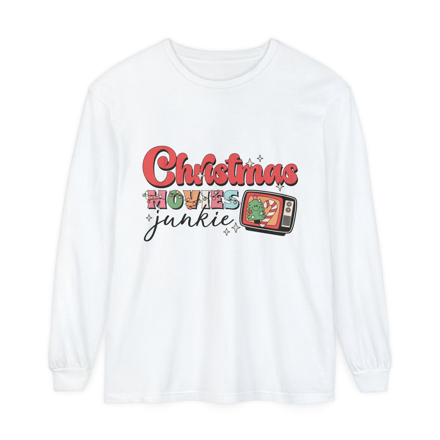 Christmas Movies Junkie Women's Christmas Holiday Loose Long Sleeve T-Shirt