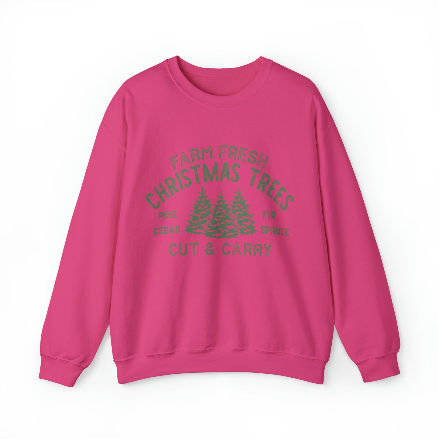 Farm Fresh Christmas Trees Women's Christmas Crewneck Sweatshirt with Green