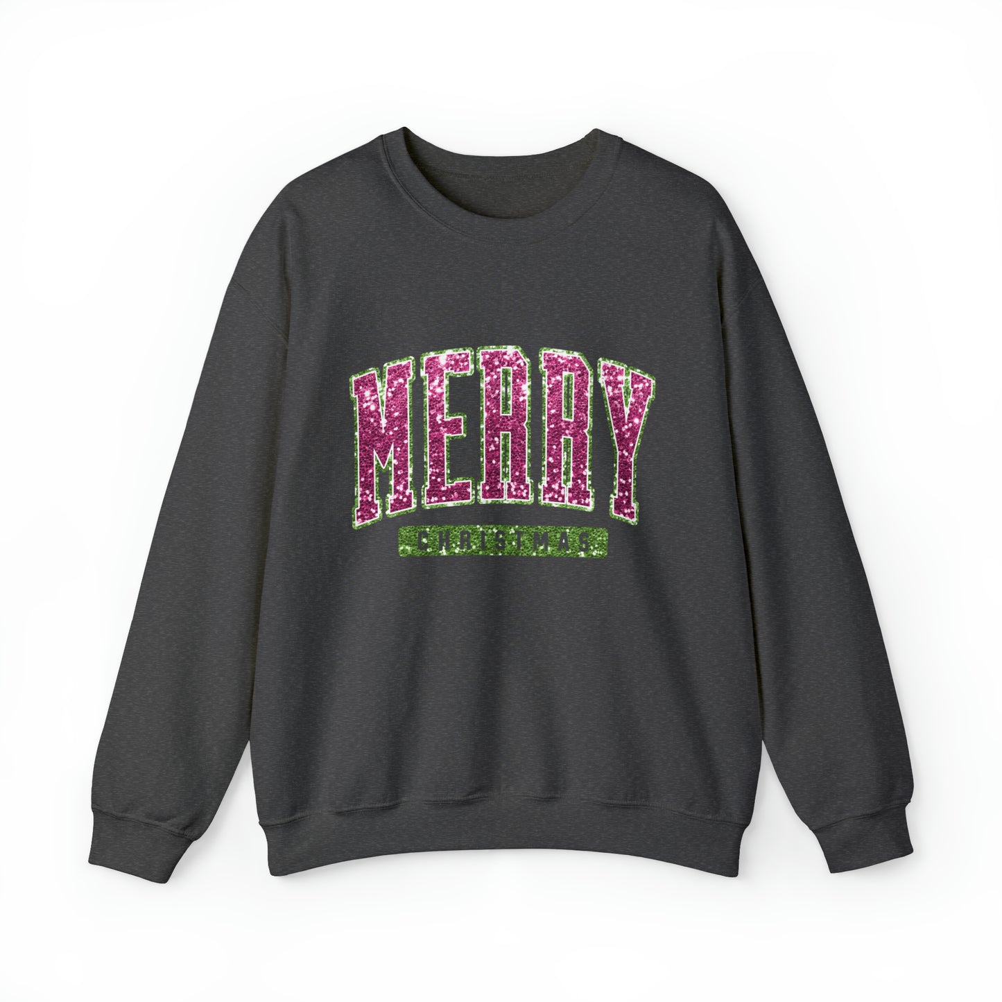 Merry Christmas Pink & Green Sparkle Women's Christmas Crewneck Sweatshirt