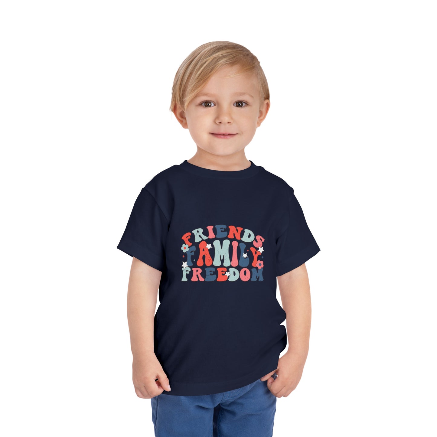 Friends Family & Freedom Patriotic 4th of July Toddler Short Sleeve Tee