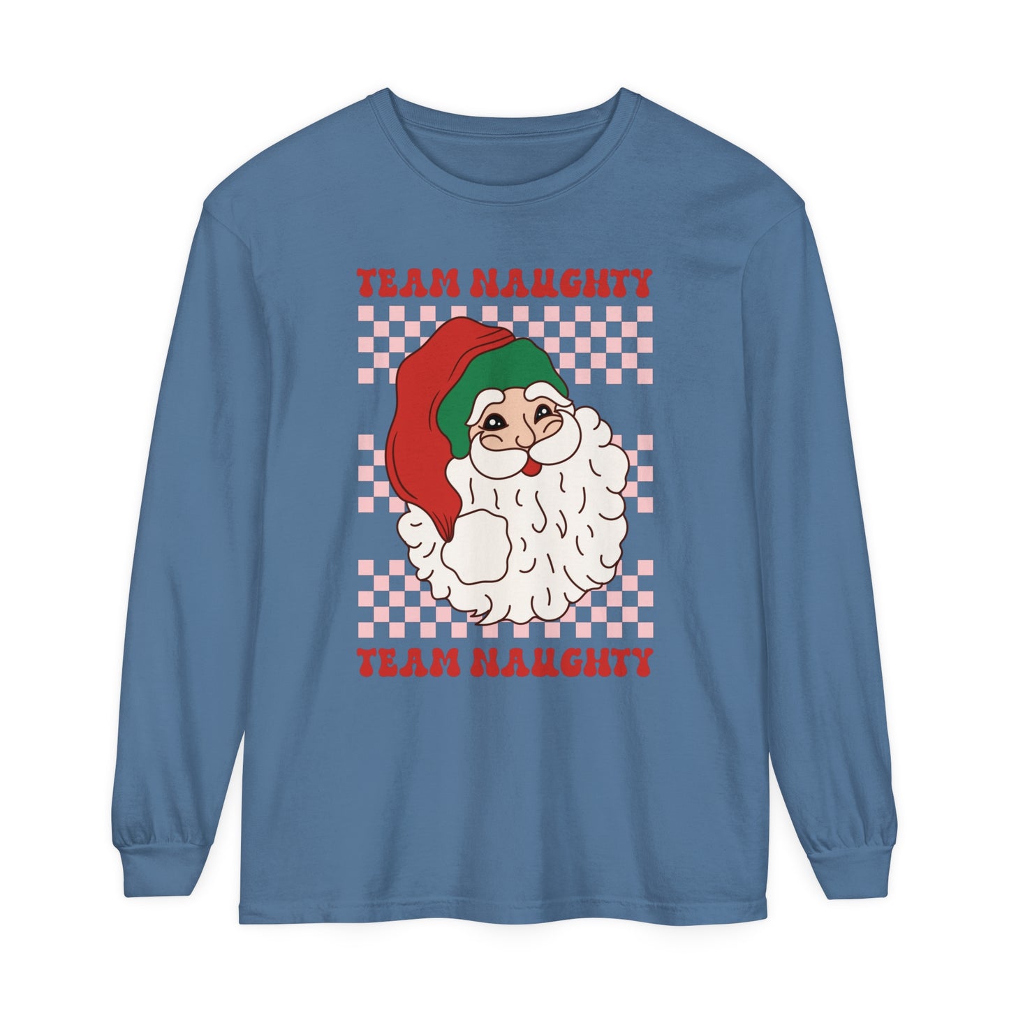 Team Naughty Women's Santa Humor Christmas Holiday Loose Long Sleeve T-Shirt