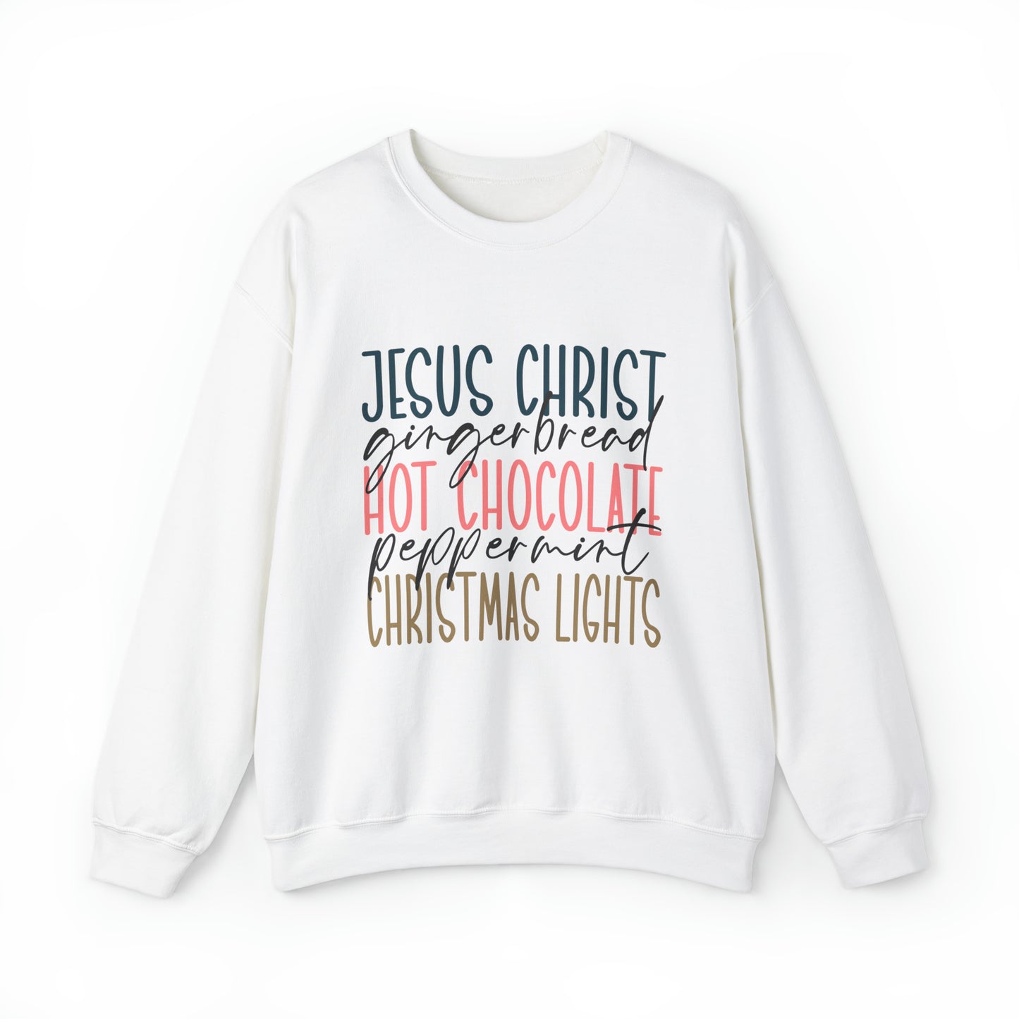 Jesus, Gingerbread, Hot Chocolate, Peppermint, Christmas Lights Women's Christmas Sweatshirt